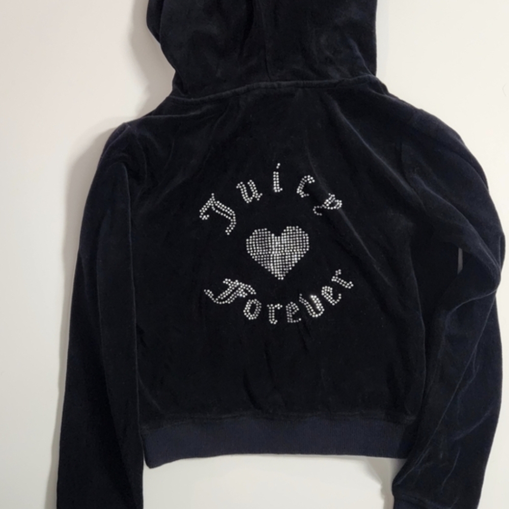 JUICY COUTURE Rhinestone Black Velvet Velour Hoodie Collabpration Forever 21
